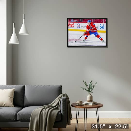 Cole Caufield Montreal Canadiens Framed 20" x 29" Passing Puck Canvas 31.5" x 22.5"